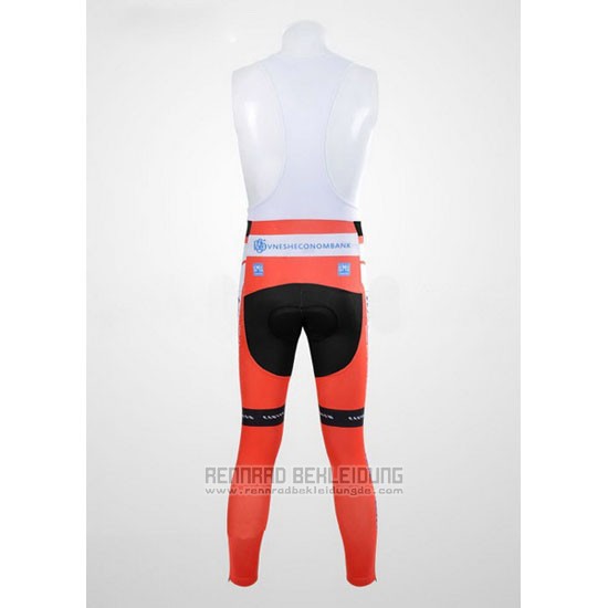 2012 Fahrradbekleidung Katusha Wei und Orange Trikot Langarm und Tragerhose